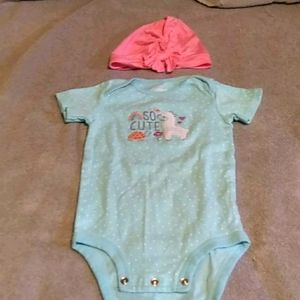 Pink hat with rose and Baby with a blue baby T